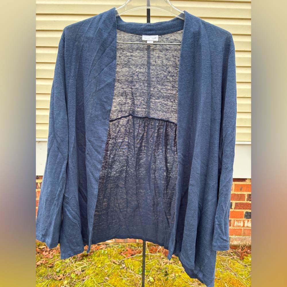J. Jill love linen pure Navy open Knit cardigan Top petite medium